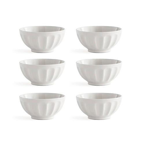Set X6 Bowls Facetado Ceramica 19 Cm Ensaladera Blanca