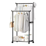 Perchero Metálico Doble Closet Organizador Hogar Rack Negro 