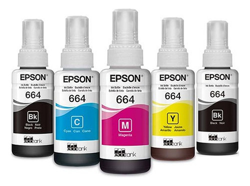 Kit  X5 Tinta Epson 664, L120 L210 L220 L350 L450 L575 L555