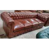 Sillón Sofá Chesterfield Cuero Vacuno Real 4cuerpos 2.40