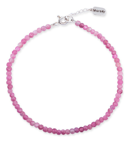 Pulseira Quartzo Rosa Ou Turmalina Rosa Ou Granada Prata 925