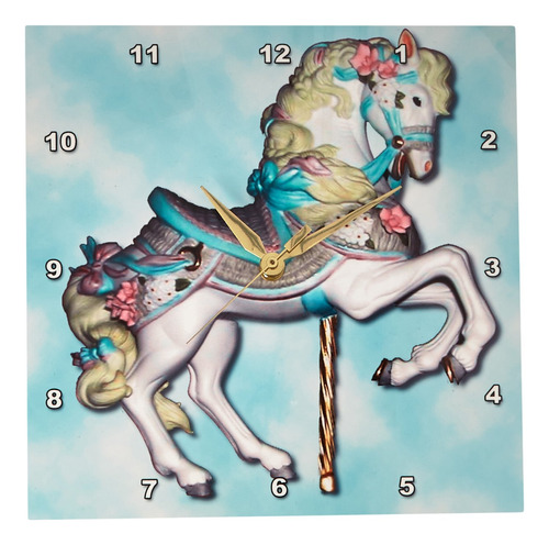 3drose Carrusel Caballo En Reloj De Pared Azul, 10 X 10 Pul.