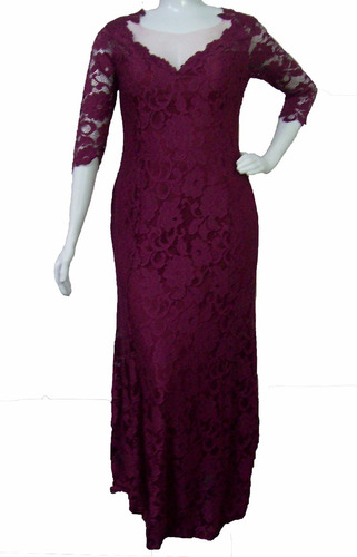 Vestido Longo Pluz Size ( Cor Marsala) Manga 3/4 Do 44 Ao 54