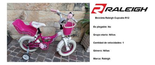 Bicicleta Infantil Nena Rodado 12 Raleigh Cupcake Rosa