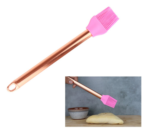 Pincel Silicone E Aço Inox Rosa Rose Cozinha 25cm Pão Bolo