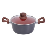 Panela Caçarola Antiaderente Cerâmica 20cm Fundo De Indução Cor Cinza/vermelho