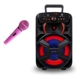 Caixa De Som Amvox Gigante 2 Bivolt + Microfone Rosa Leson