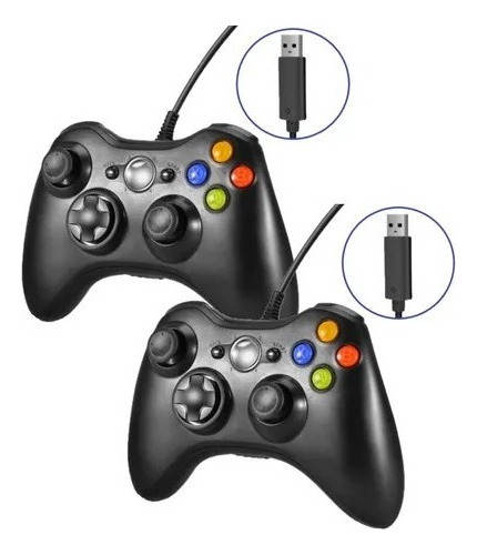 Kit 2 Controles Para Xbox 360 Com Fio Joystick Pc + Brinde