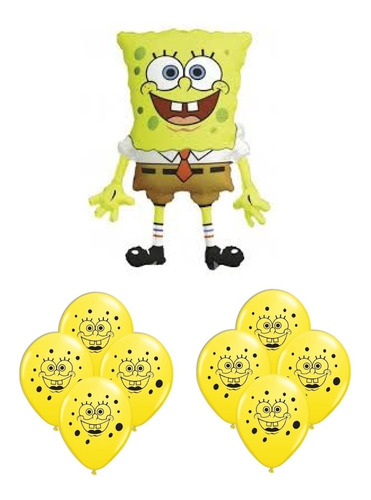 Pack Globos Bob Esponja 85 Cm + 10 Látex Impresos 