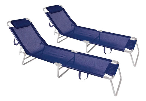 Combo 2 Reposeras Playa Mor Cama Reclinable 4 Pos Plegables Color Azul