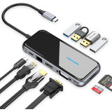 Hub Usb C A 4k Hdmi + 10 Puertos Lector Sd Tf Usb Ethernet