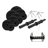 Kit 24 Set 2 Mancuernas + 24 Kg. Discos Pvc Color Negro