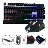 Kit Teclado Mouse Gamer Com Led Iluminação Colorida