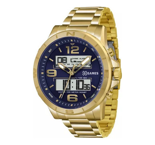 Relógio X-games Masculino Xmgsa003 D2kx Dourado Azul