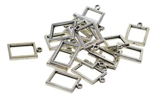 4 X 20pcs Plata Antigua Rectangular Bisel Abierto Colgante