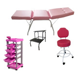 Pente Kit Estúdio Maca Rosa+escada+cadeira Mocho+carrinho