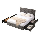 Base Cama Sommier 4 Cajones Corredizos Tapizada Negra