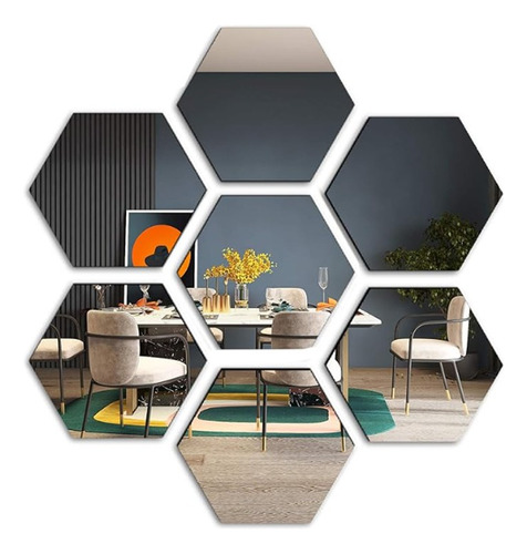 Vinilo Decorativo Espejo Pared Adhesivo Hexagonal Hexágono 