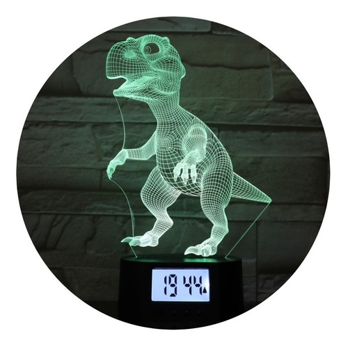 Lámpara 3d Dinosaurio Base Reloj C/ Control Remoto