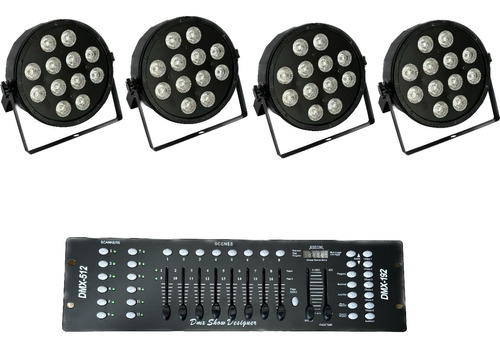 Kit 4 Tacho Led 12 X 10w 5 En 1 Rgbw Uv Proton + Consola Dmx