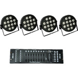 Kit 4 Tacho Led 12 X 10w 5 En 1 Rgbw Uv Proton + Consola Dmx