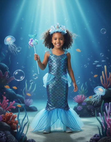 Tiara Concha C/ Varinha Princesa Sereia Fantasia De Carnaval