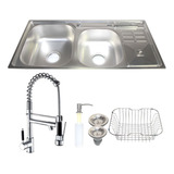 Kit Cuba Dupla Cozinha Inox Com Lixo + Torneira Monocomando