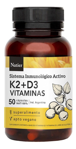 Natier Vitamina K2 + D3 Huesos Y Dientes X50 Cap Inmunologia