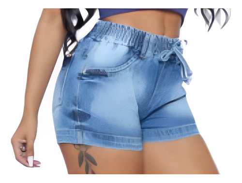 Short Jeans Feminino Cintura Alta Sem Lycra Cós Com Elastico