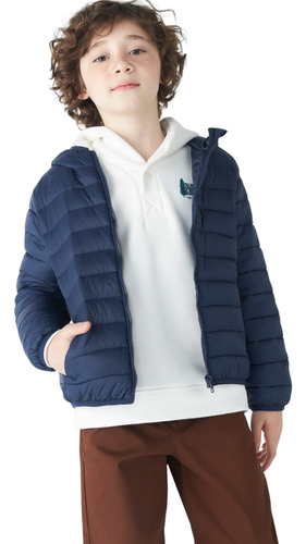 Jaqueta Infantil Puffer Azul Marinho Com Capuz Hering Kids 