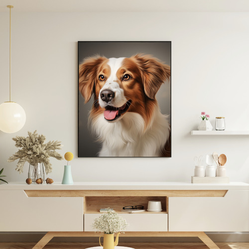 Quadro Decorativo Grande Sala 90x60 Pequeno Cão Holandês