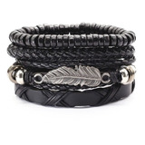 Manilla Pulsera Brazalete Cuero Negro Cruz Para Hombre Mujer