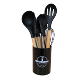  Jogo Colheres Kit Utensílios De Cozinha Jogo Completo 12 Peças Silicone Cor Preto