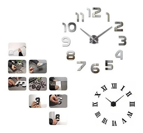 Reloj De Pared 3d Grande Plateado Diseño Moderno Decorativo
