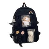 Mochila Impermeable 17 Pulgadas Kawaii Coreano Mujer Negro