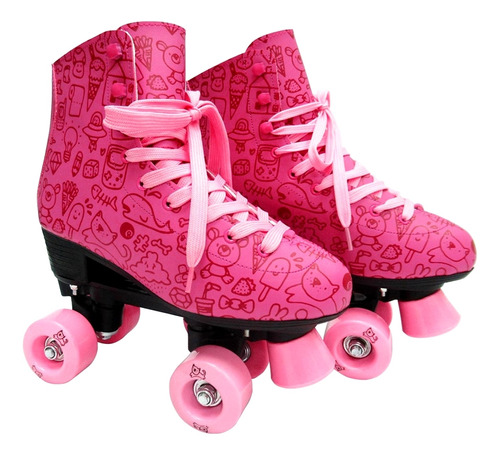 Patins Quad Roller New 4 Rodas 32-38 Rosa Meninas