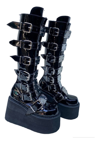 Botas Goticas Plataforma Negras Placas Metal Mujer Y Hombre