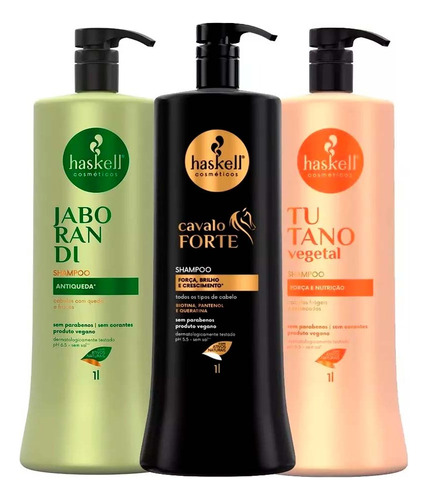 Haskell Kit 3 Shampoos Tutano Jaborandi E Cavalo Forte 1l