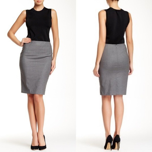 Pencil Skirt Vilina Gris Hugo Boss Lana Virgen S