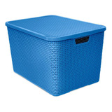 Caixa Plástica Organizadora Rattan Com Tampa 40 Litros Azul