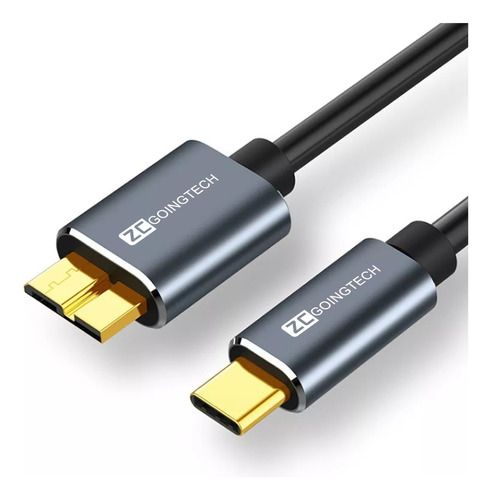 Cable Usb C A Micro B 3.1 5 Gb 3a Para Disco Duro 0.5 Metros Color Gris