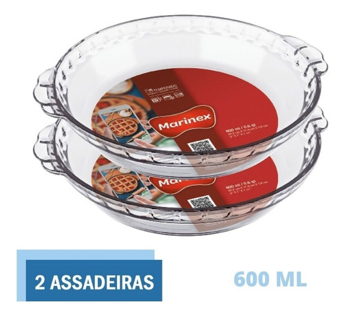 2 Travessas De Vidro Forma Filetada 600ml Doce Torta Marinex