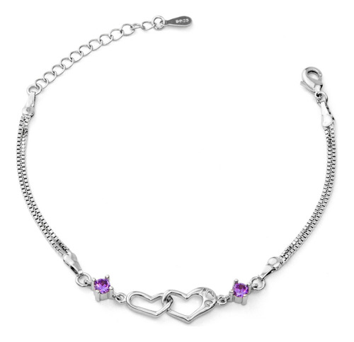 Luxfancy, Pulsera De Plata Esterlina Corazones Piedra Purple