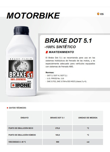 Liquido De Freno Brake Dot 5.1 Ipone - 500ml Foto 3