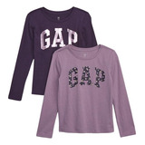 Poleras Pack De 2 Niña Gap Logo Manga Larga Morado