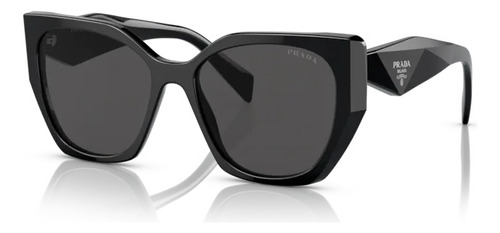 Gafas De Sol Prada Pr19zs 1ab5s0 55 Con Montura Negra, Varilla Negra, Lente Gris Oscuro, Diseño Rectangular