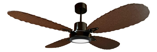 Ventilador De Techo Negro 4 Palas Rattan C/plafon Led 18w 