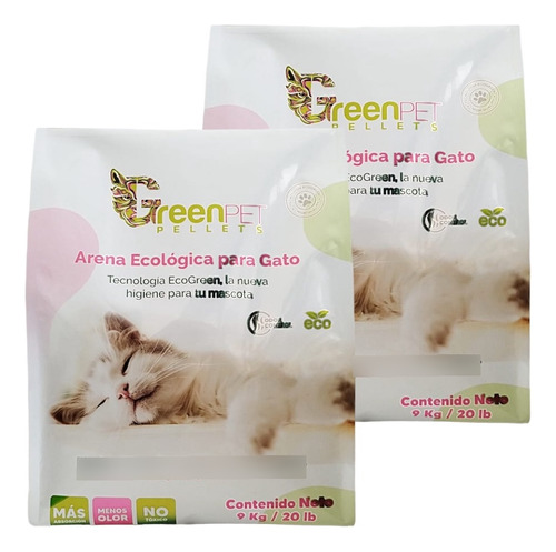 Arena Para Gato Green Pet, Natural Y Biodegradable 18kg X 12kg De Peso Neto