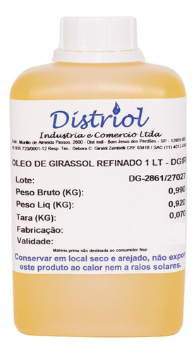 Oleo De Girassol Refinado Vegetal Puro E Natural Distriol 1l