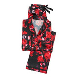 Pijama Victorias Secret De Seda Clássico Black With Flowers